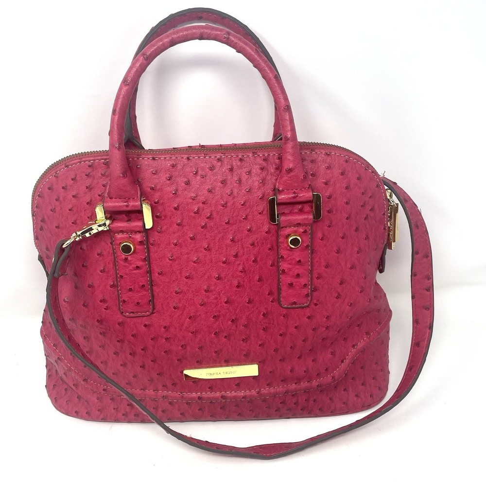 Ivanka Trump Ava Dome Satchel Pink Ostrich Embossed Handbag Gold Hardware Purse